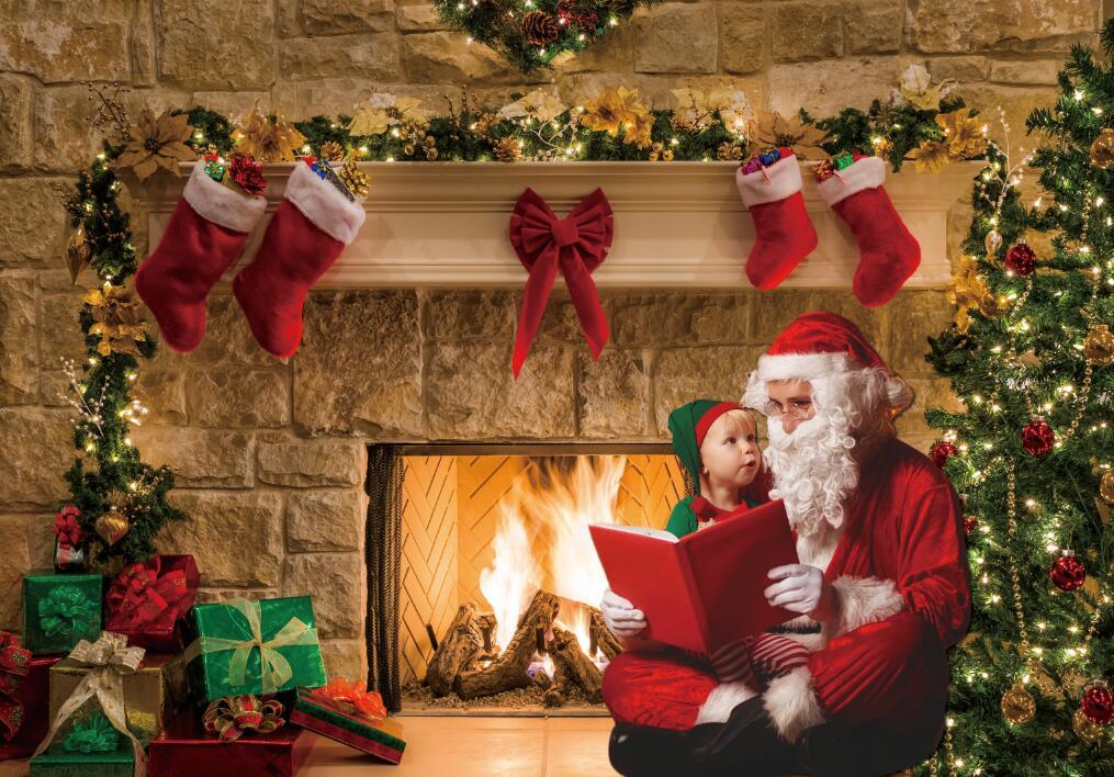 Allenjoy Christmas Xmas Fireplace Backdrop Tree Stockings Backdrop - Allenjoystudio