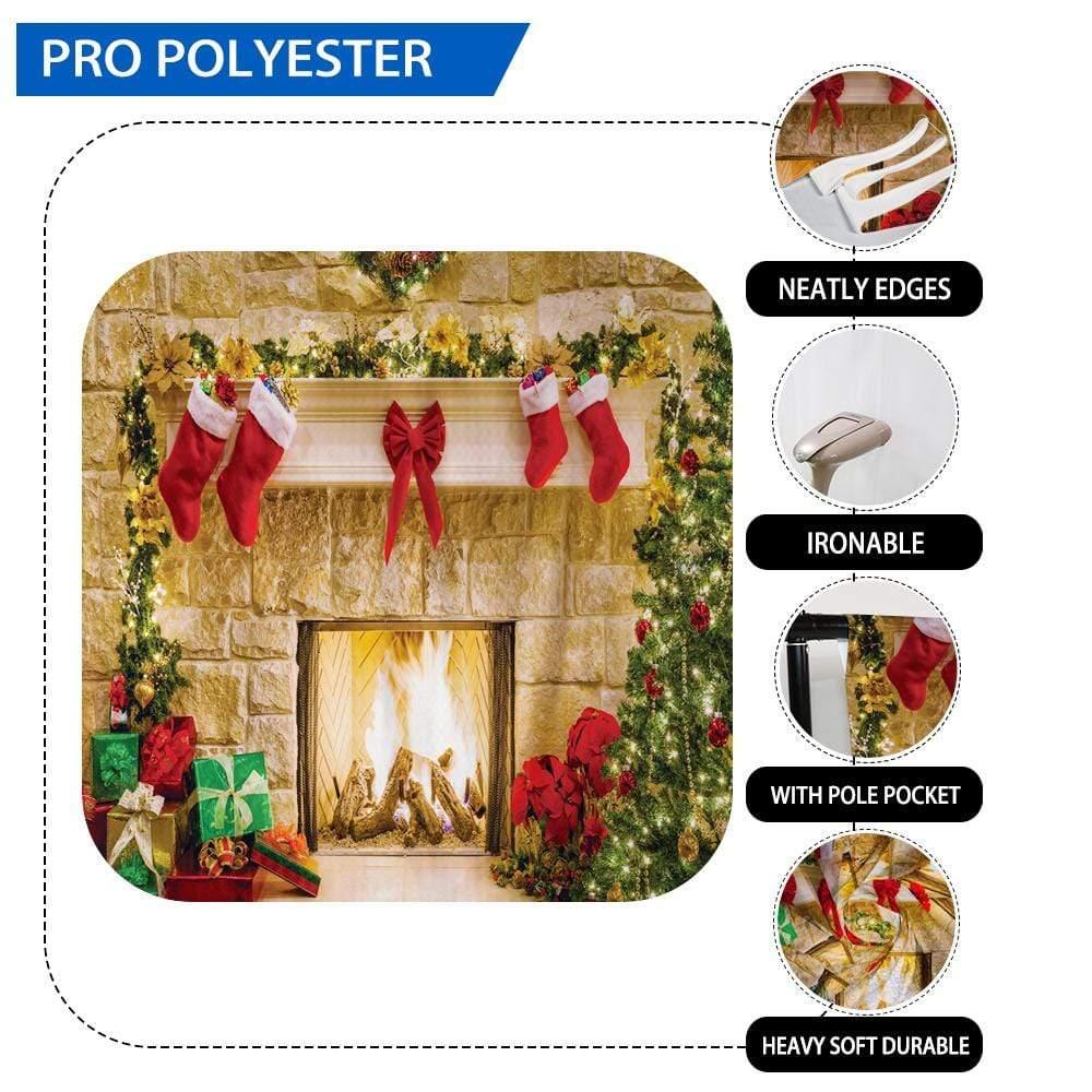 Allenjoy Christmas Xmas Fireplace Backdrop Tree Stockings Backdrop - Allenjoystudio