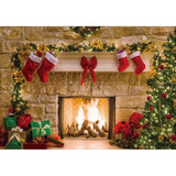 Allenjoy Christmas Xmas Fireplace Backdrop Tree Stockings Backdrop - Allenjoystudio