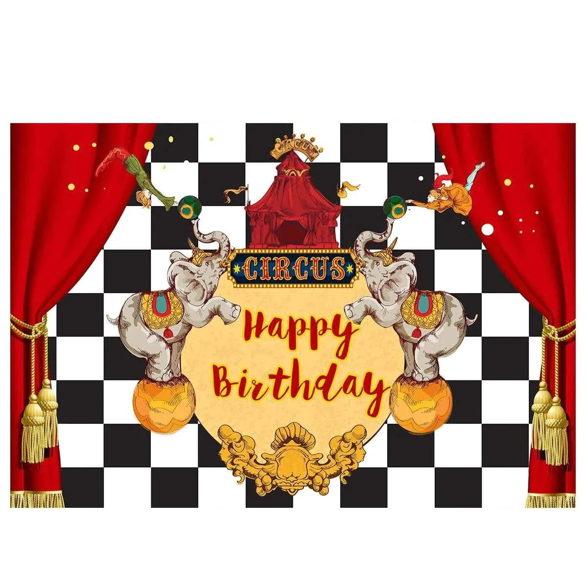 Allenjoy Circus Elephant Checkerboard Backdrop - Allenjoystudio