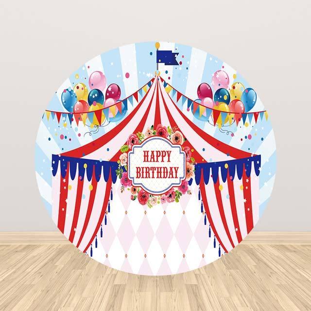 Allenjoy Circus Balloon  Colorful Flag Round Backdrop - Allenjoystudio
