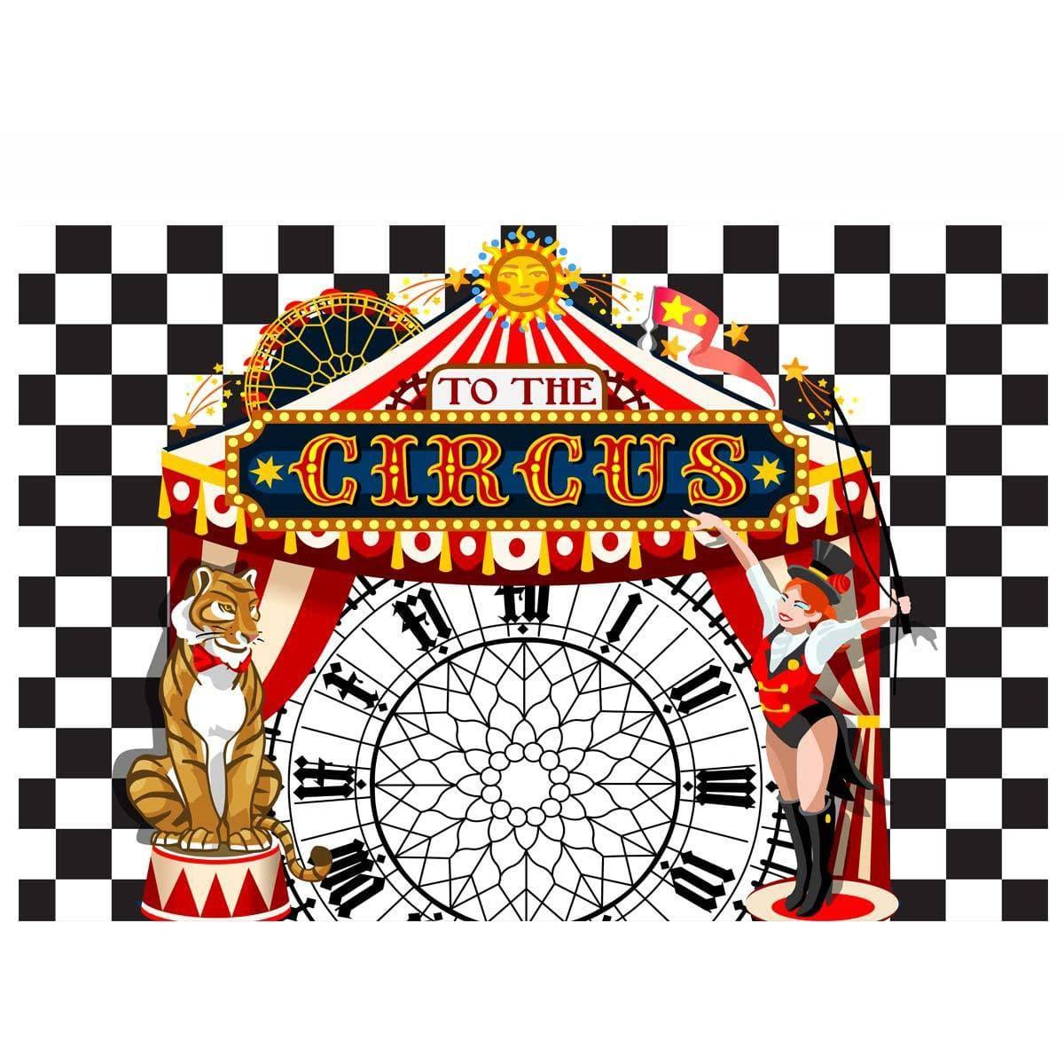 Allenjoy Circus for Photo Studio Party Black and White Grid Tiger Zodiac Background - Allenjoystudio