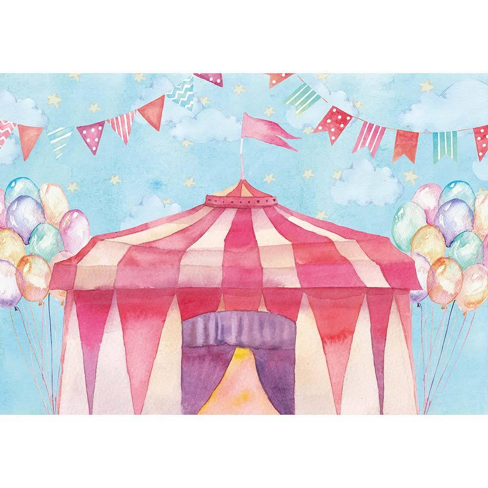 Allenjoy Circus Painting Blue Backdrop with Clolorful Flag Balloon - Allenjoystudio