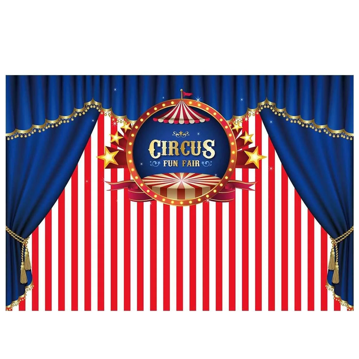 Allenjoy Circus Red White Stripes Blue Curtaion Birthday Backdrop - Allenjoystudio