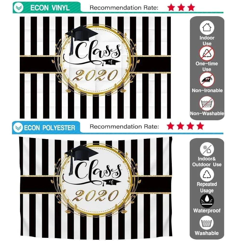 Allenjoy Class of Custom Year Black and White Stripes Graduation Backdrop - Allenjoystudio