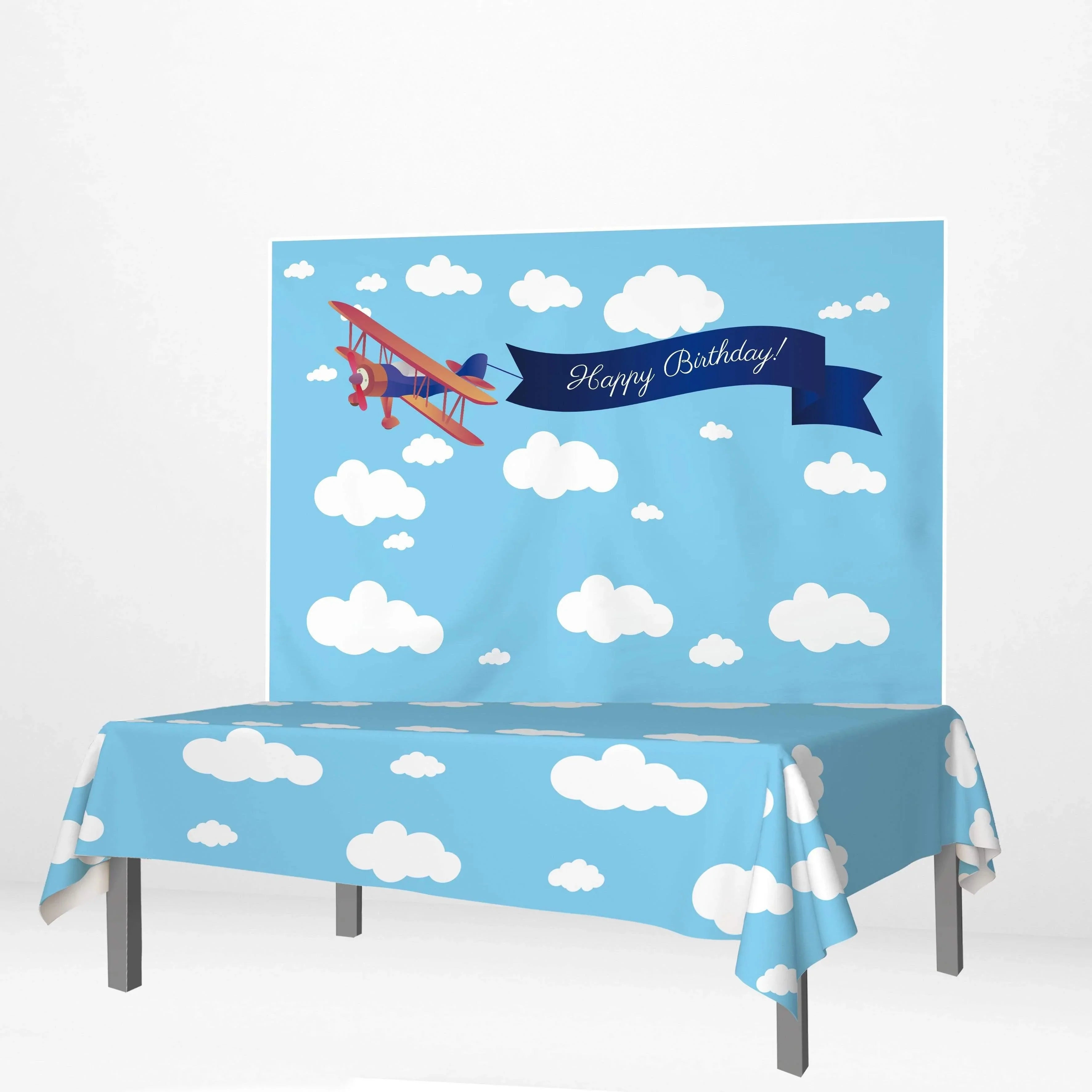 Allenjoy Cloud Blue Sky Airplane Backdrop Tablecloth - Allenjoystudio