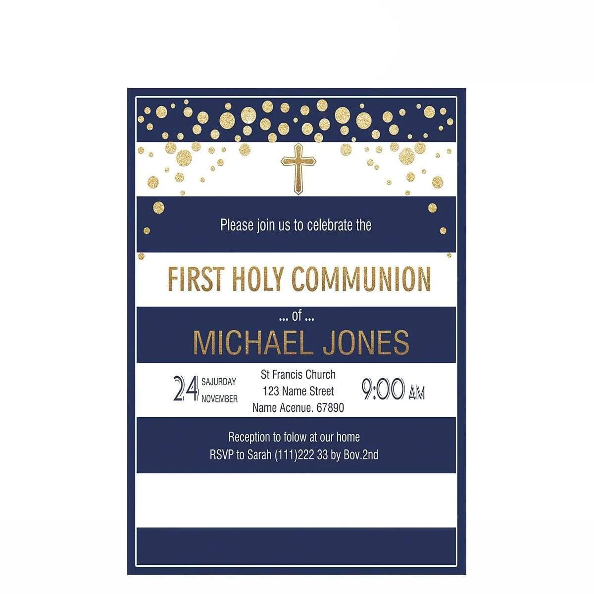 Allenjoy Cross White and Blue Golden Dots Communion Backdrop - Allenjoystudio