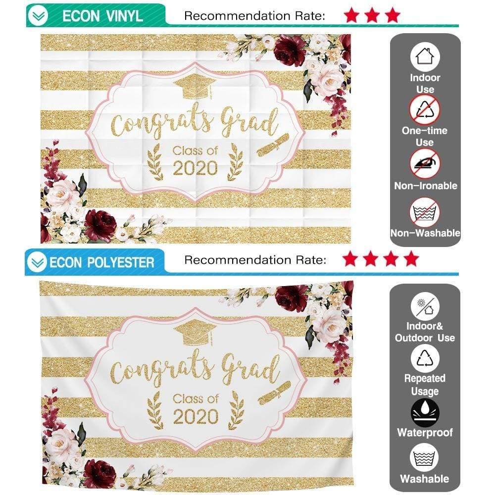 Allenjoy Congrats Grad Class of Custom Year Golden and White Stripes Floral Backdrop - Allenjoystudio