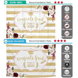 Allenjoy Congrats Grad Class of Custom Year Golden and White Stripes Floral Backdrop - Allenjoystudio