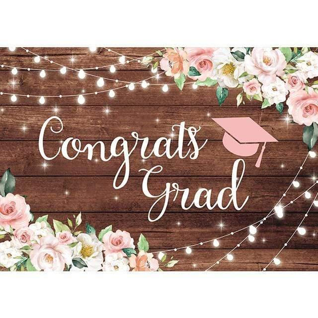 Allenjoy Congrats Grad Backdrop Pink Flower Wood Board for Girls - Allenjoystudio