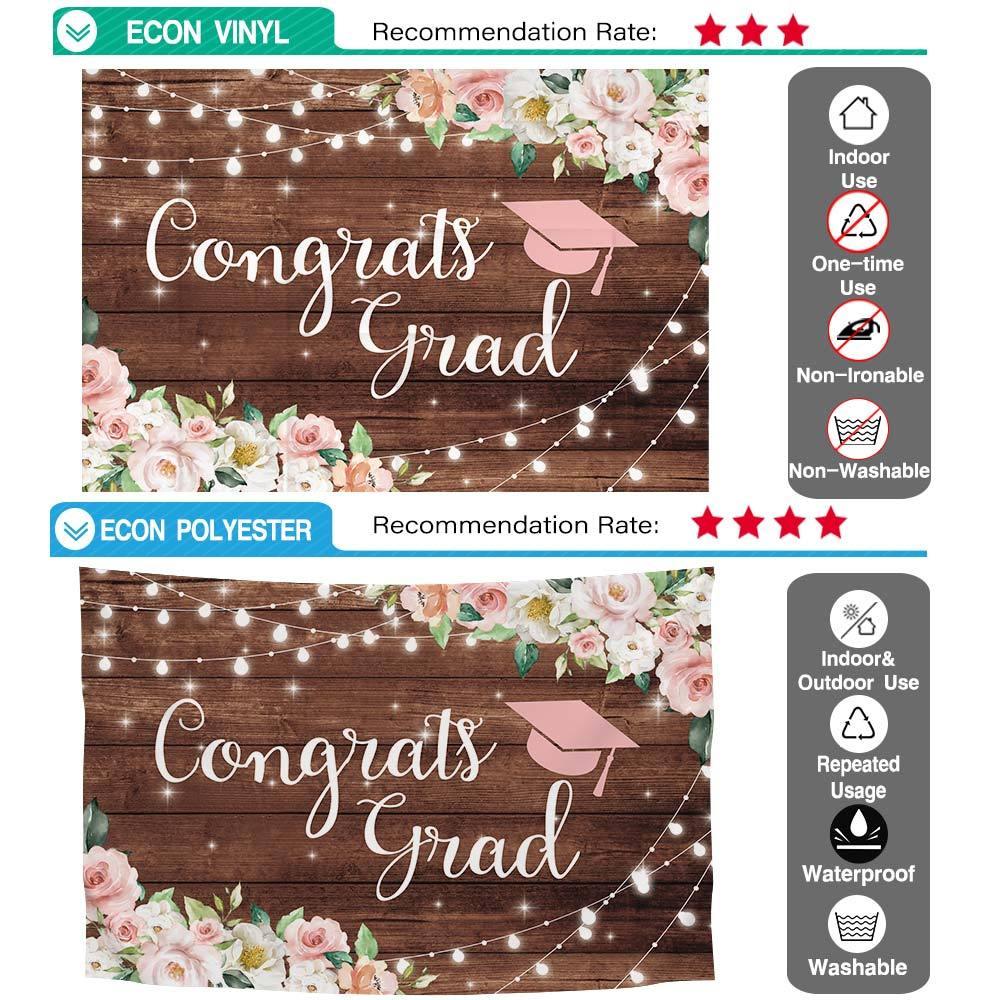 Allenjoy Congrats Grad Backdrop Pink Flower Wood Board for Girls - Allenjoystudio