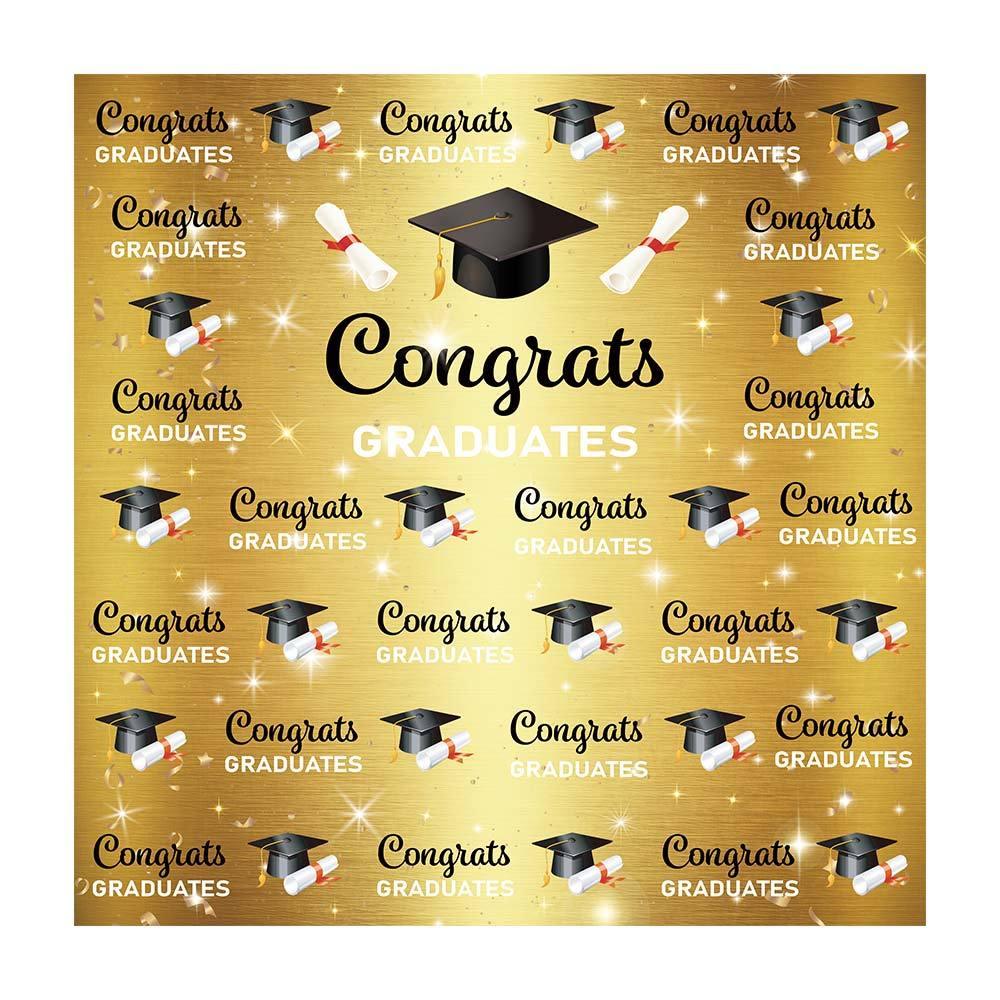 Allenjoy Congrats Grad Backdrop Step and Repeat Graduation Cap Class of 2021 Gold Glitter - Allenjoystudio