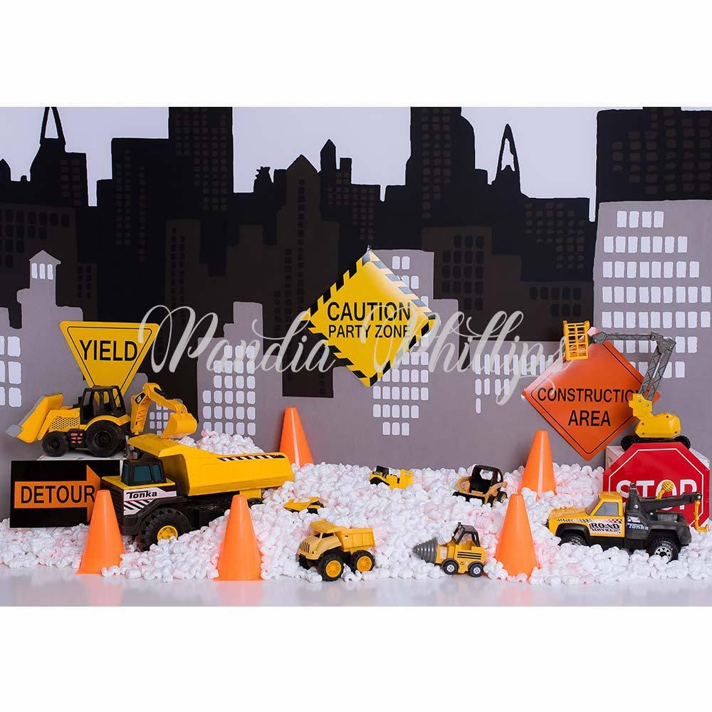 Allenjoy Construction Excavator Backdrop for Birthday Designed by Panida Phillips - Allenjoystudio