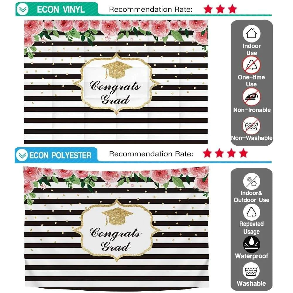 Allenjoy Custom Graduation Backdrop Black and White Golden Dots Floral for Prom Party - Allenjoystudio