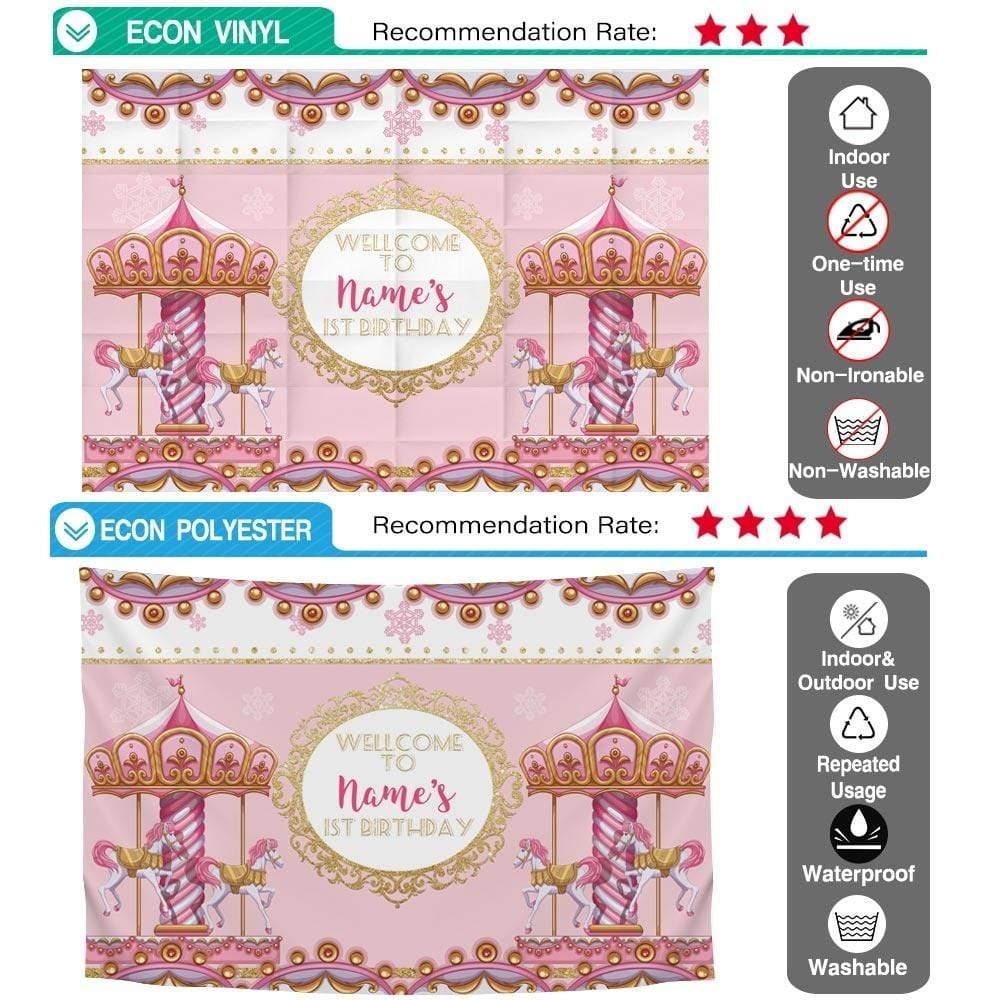 Allenjoy Custom Name Carousel Pink Princess Birthday  Backdrop - Allenjoystudio