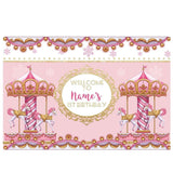 Allenjoy Custom Name Carousel Pink Princess Birthday  Backdrop