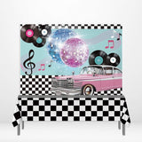 Allenjoy Disco 90 Party Balloon Car Backdrop White and Black Plaid Tablecloth