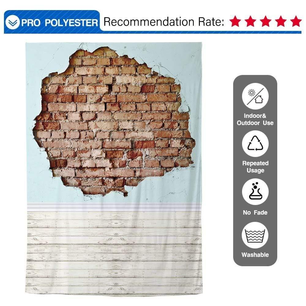 Allenjoy Distressed Sky Blue Brick Wall Wood Floor Backdrop - Allenjoystudio