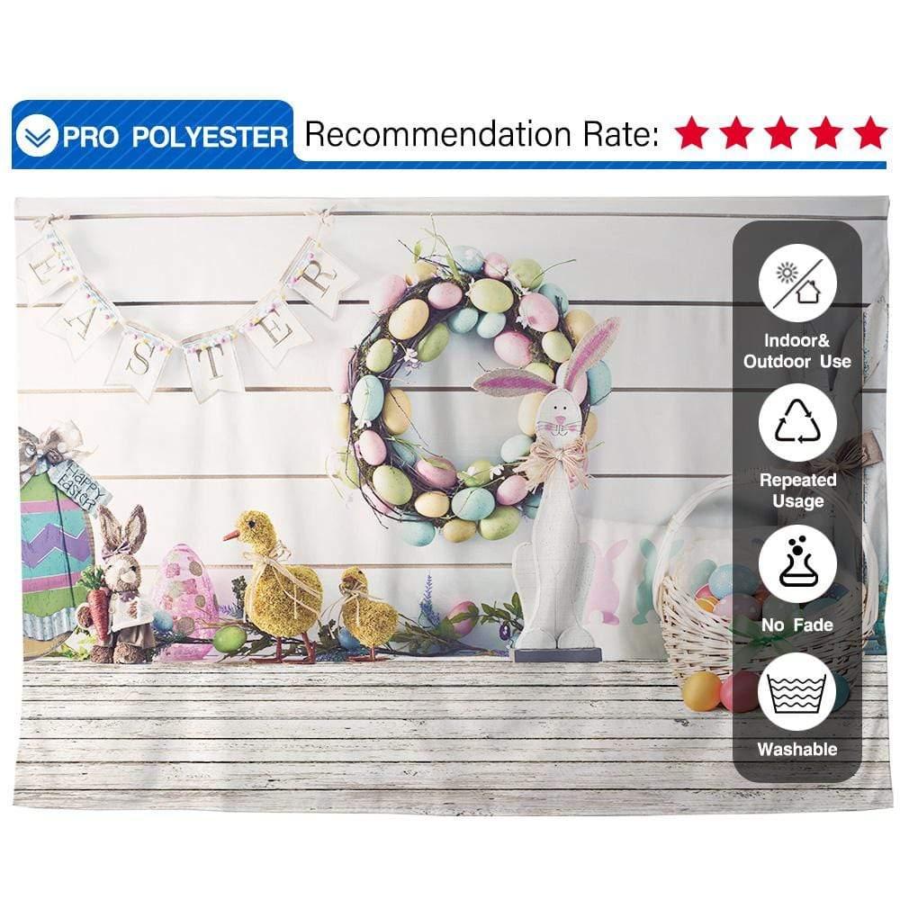 Allenjoy Easter Backdrop Eggs White Wood Wall for Photoraphy - Allenjoystudio