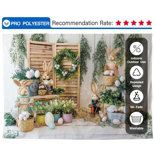 Allenjoy Easter Backdrop Spring Rustic Wooden Wall Colorful Eggs Rabbit for Minisession - Allenjoystudio
