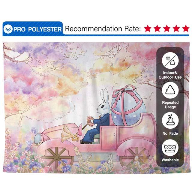 Allenjoy Easter Drawn-Painted Bunny Colorful Floral Retro Car Backdrop - Allenjoystudio