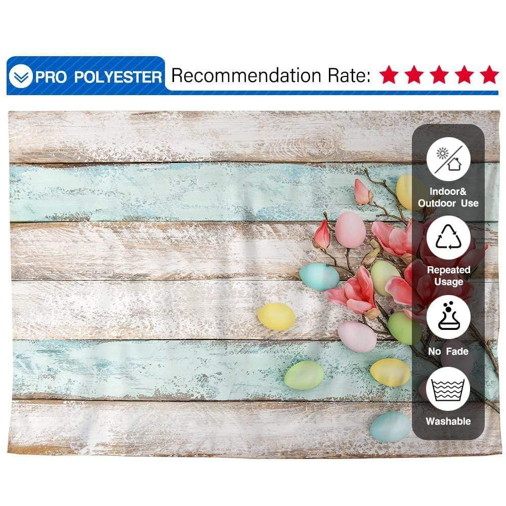 Allenjoy Easter Eggs Flowers Retro Colorful Wooden Backdrop - Allenjoystudio