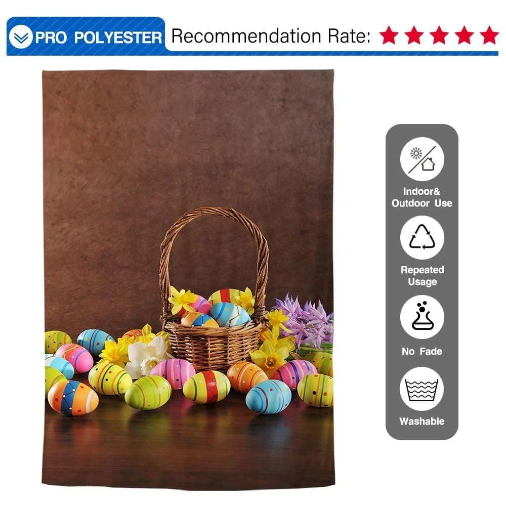 Allenjoy Easter Eggs Basket Brown Wall Wooden Floor Photography Backdrop - Allenjoystudio