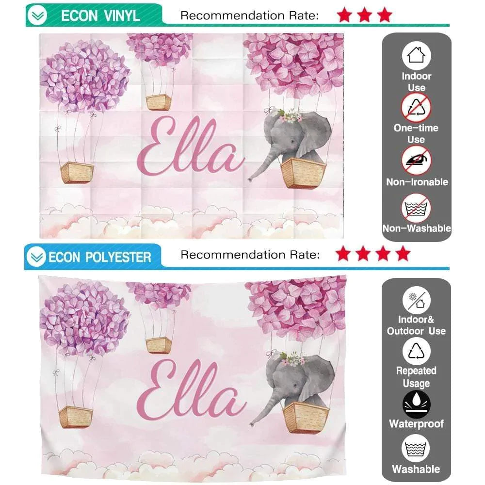 Allenjoy Purple Flowers Elephant In Hot Air Balloon Pink Backdrop - Allenjoystudio
