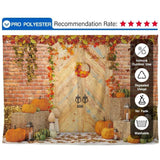 Allenjoy Fall Rustic Door Pumpkin Farm Leaves Red Brick Wall Backdrop - Allenjoystudio