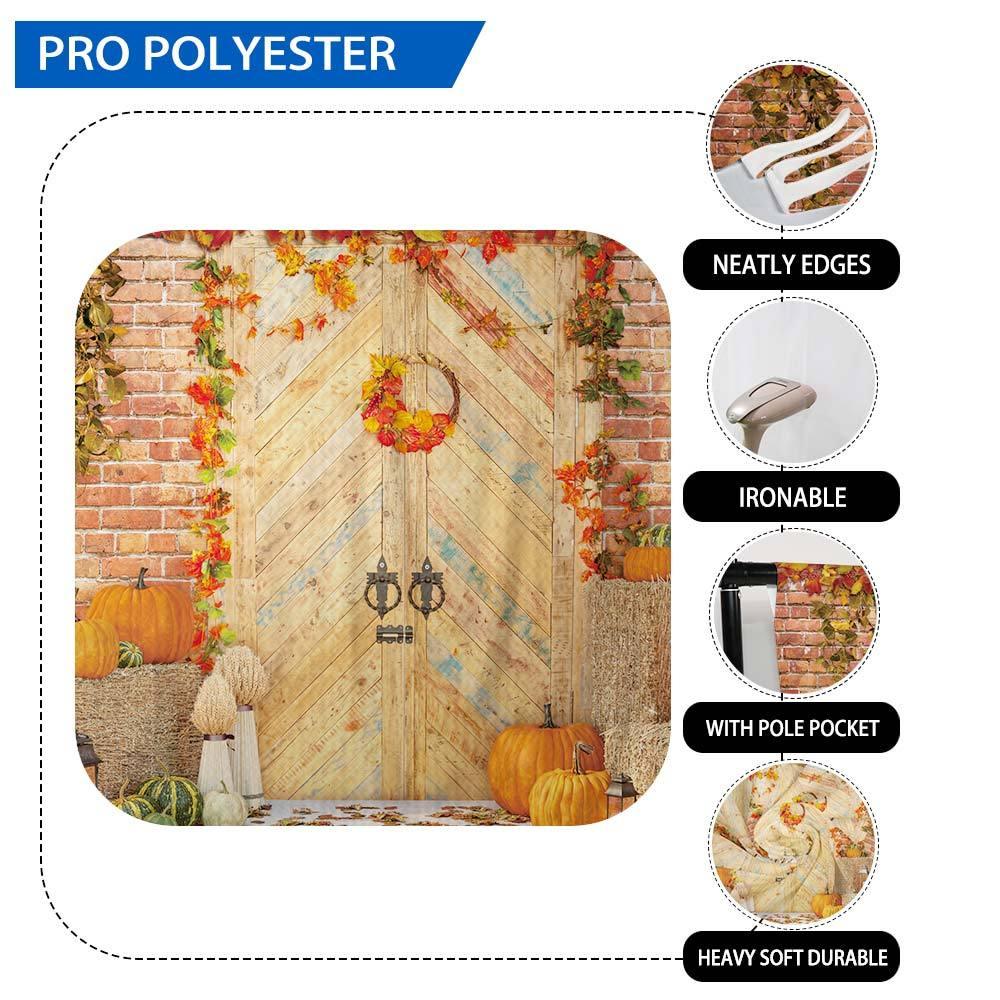 Allenjoy Fall Rustic Door Pumpkin Farm Leaves Red Brick Wall Backdrop - Allenjoystudio