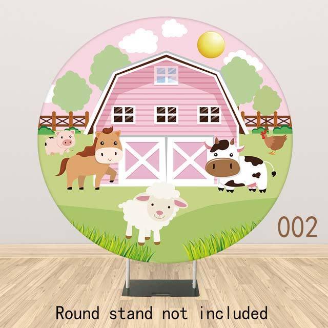 Allenjoy Farm Aninmal Cartoon Round Backdrop - Allenjoystudio