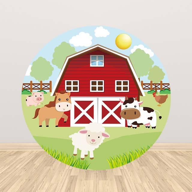 Allenjoy Farm Aninmal Cartoon Round Backdrop - Allenjoystudio