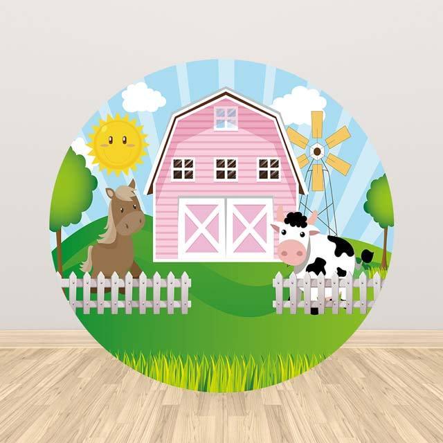 Allenjoy Farm Aninmal Cartoon Round Backdrop - Allenjoystudio