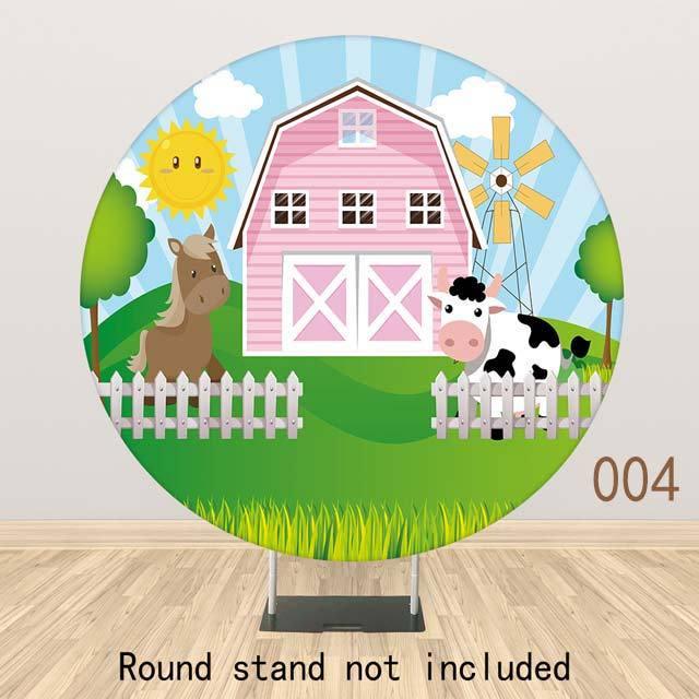 Allenjoy Farm Aninmal Cartoon Round Backdrop - Allenjoystudio