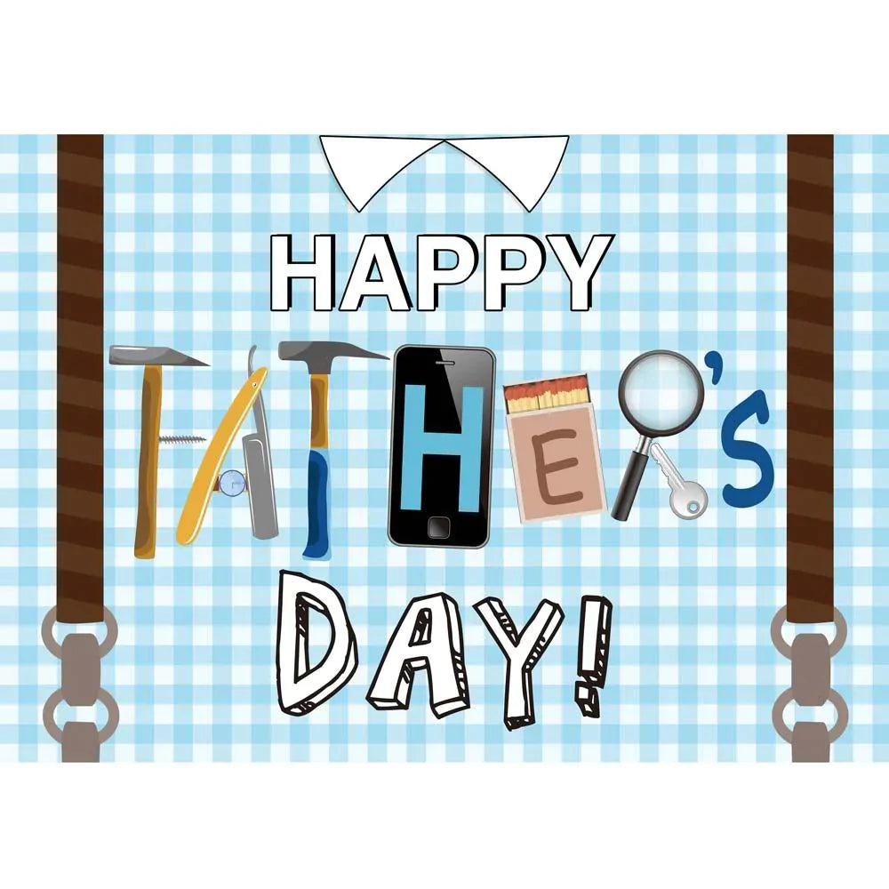 Allenjoy Happy Father's Day Blue and White Plaid Party Backdrops - Allenjoystudio