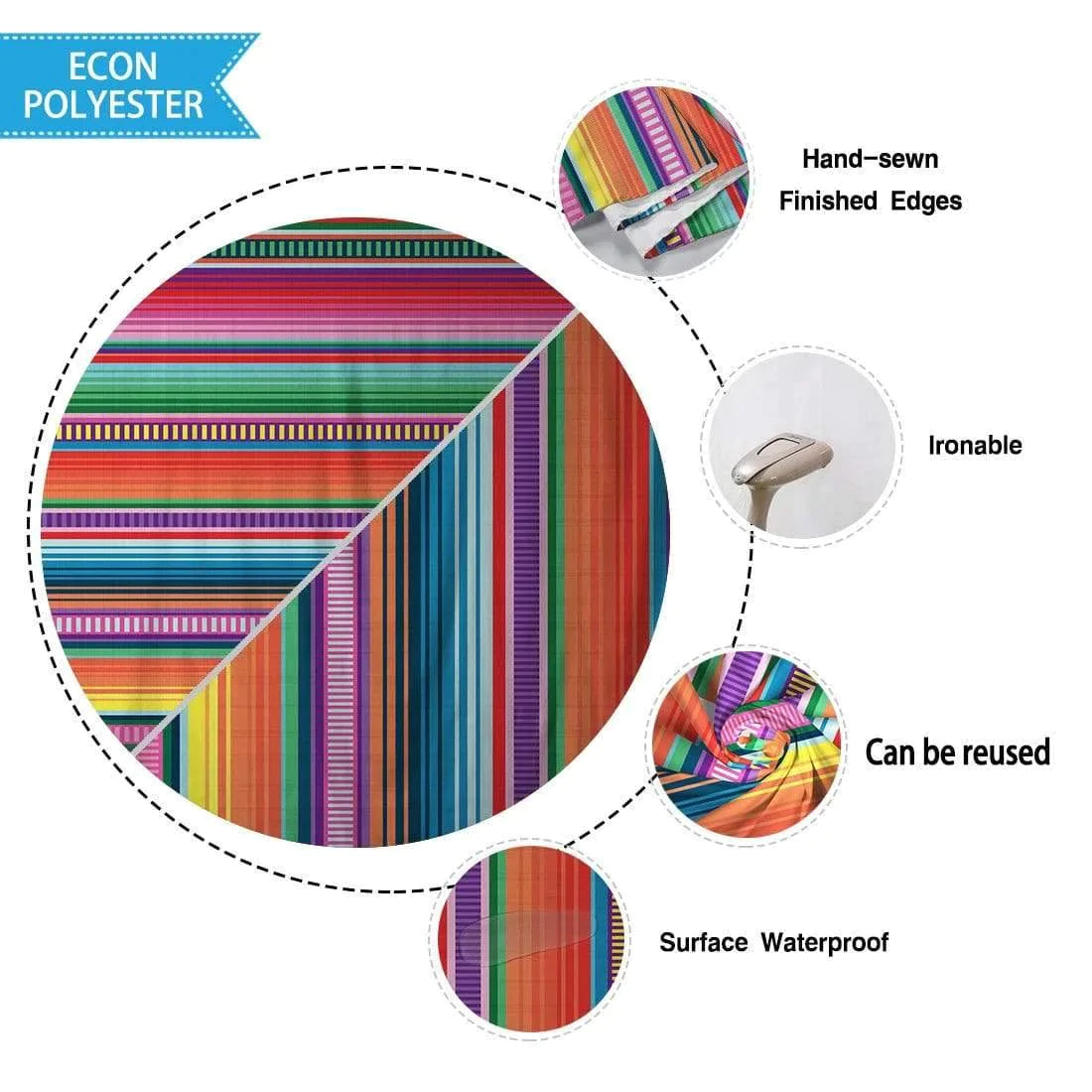 Allenjoy Fiesta Mexican Party Backdrop Stripes Tablecloth - Allenjoystudio