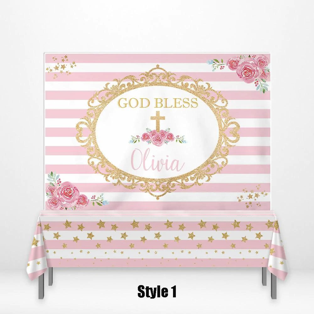 Allenjoy First Communion Banner Tablecloth for Baptism - Allenjoystudio