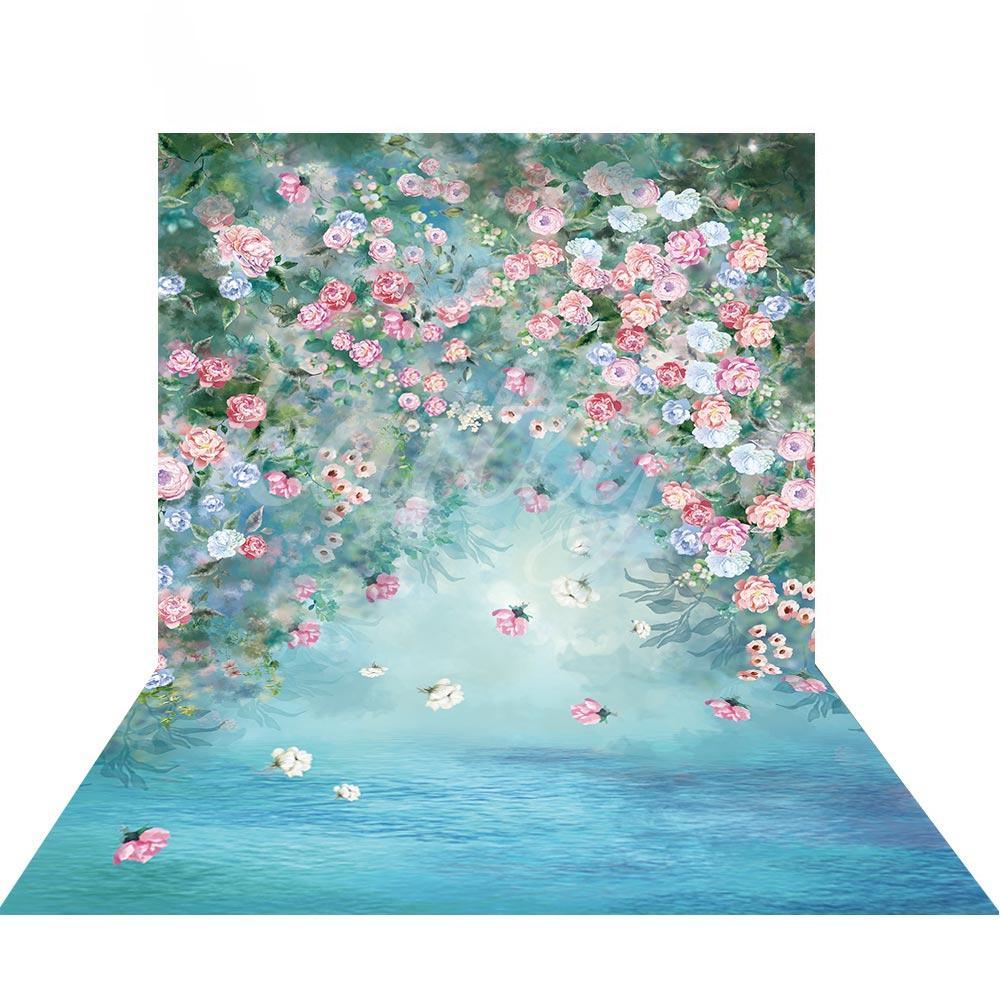 Allenjoy Lake Blue Floral Portrait Backdrop - Allenjoystudio