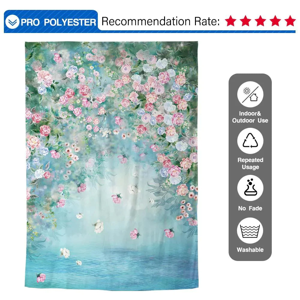 Allenjoy Lake Blue Floral Portrait Backdrop - Allenjoystudio
