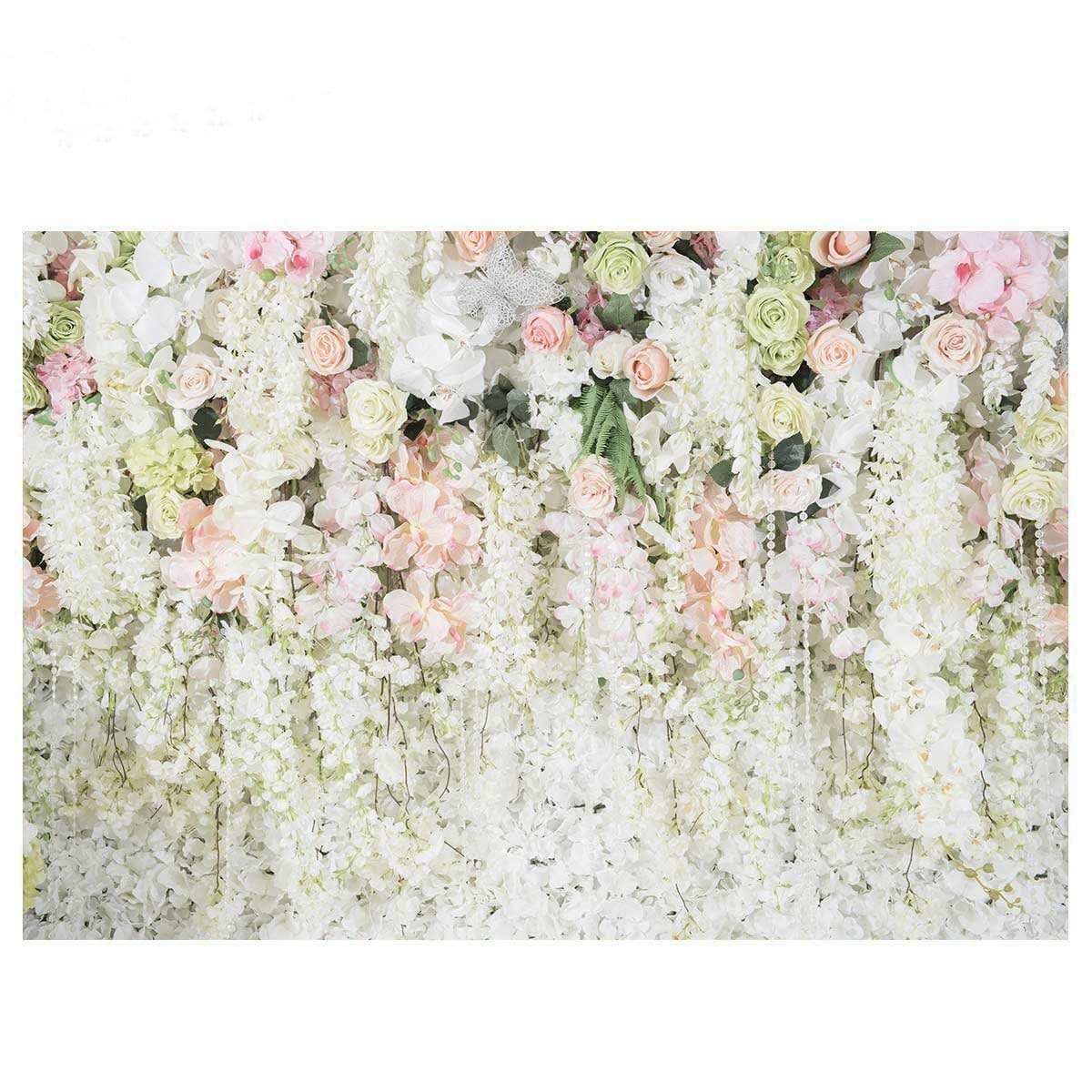 Allenjoy White Pink Flowers Walls Background for Bridal Shower - Allenjoystudio
