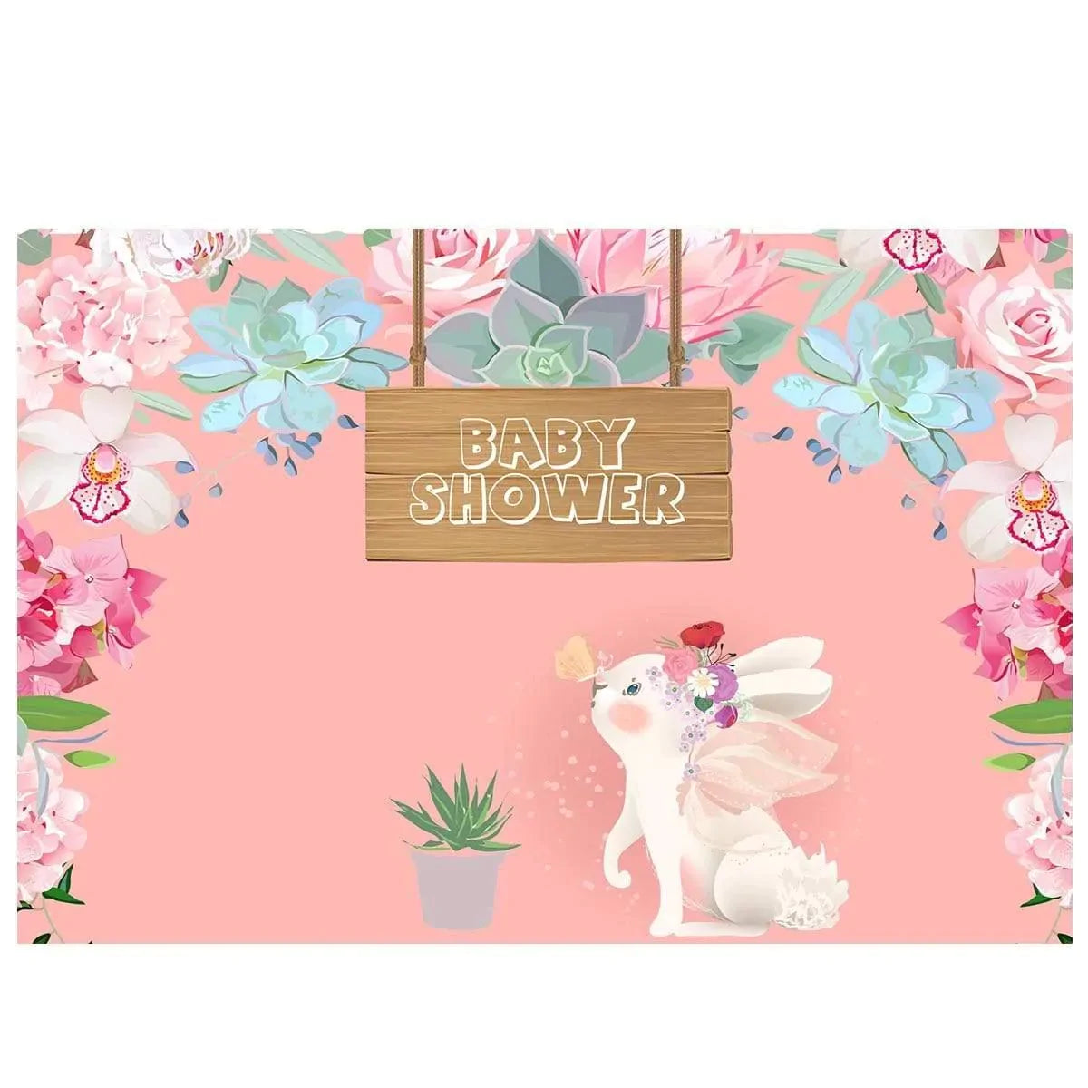 Allenjoy Flowers Cute Rabbit  Pink Background Backdrop for Baby Shower - Allenjoystudio