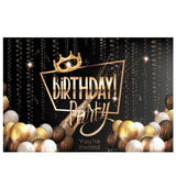 Allenjoy Black Light Golden Crown Star Balloon Birthday Backdrop