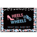 Allenjoy Gender Reveal Heels or Wheels Black Backdrop