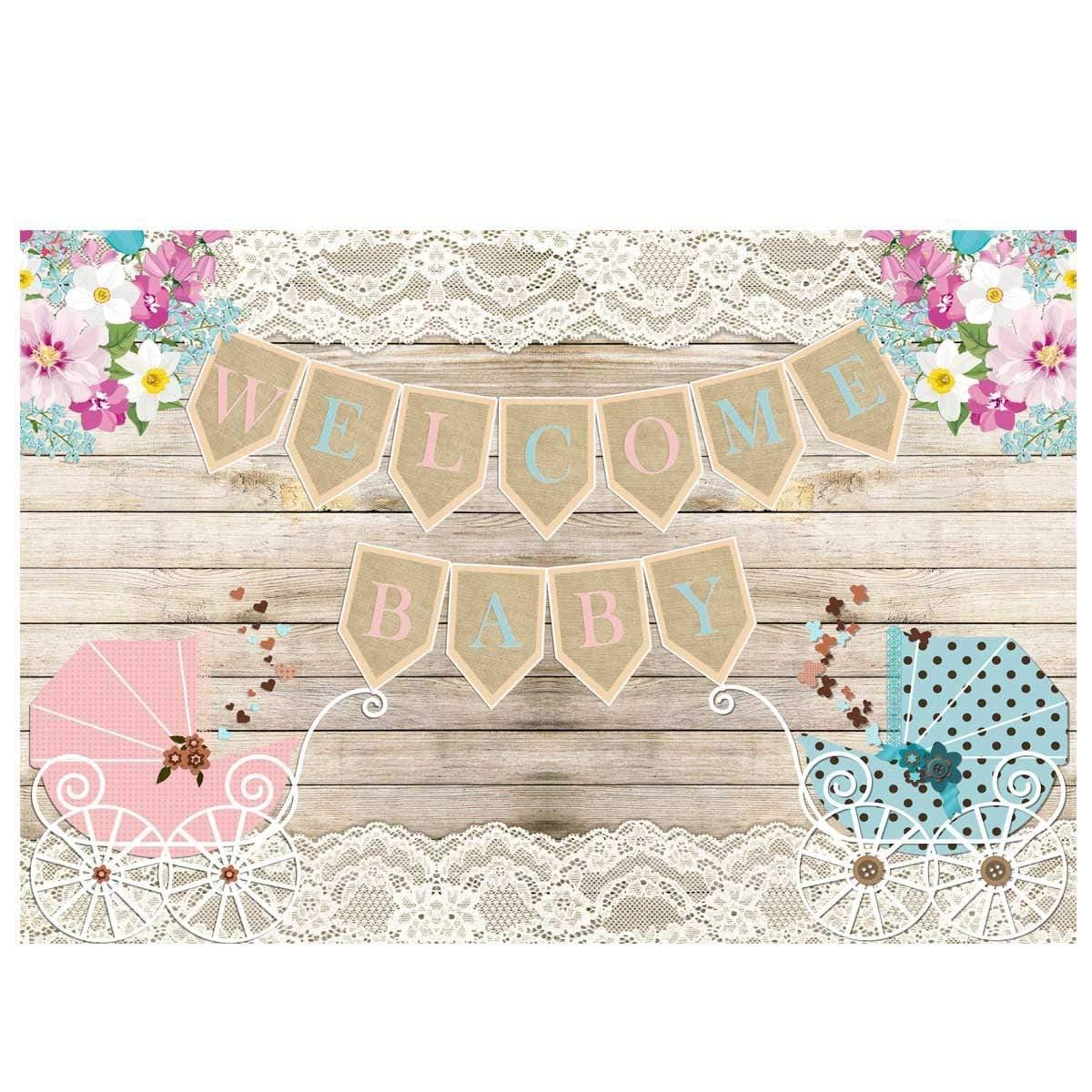 Allenjoy Gender Reveal Pink or Blue Baby Carriage Wood Backdrop - Allenjoystudio