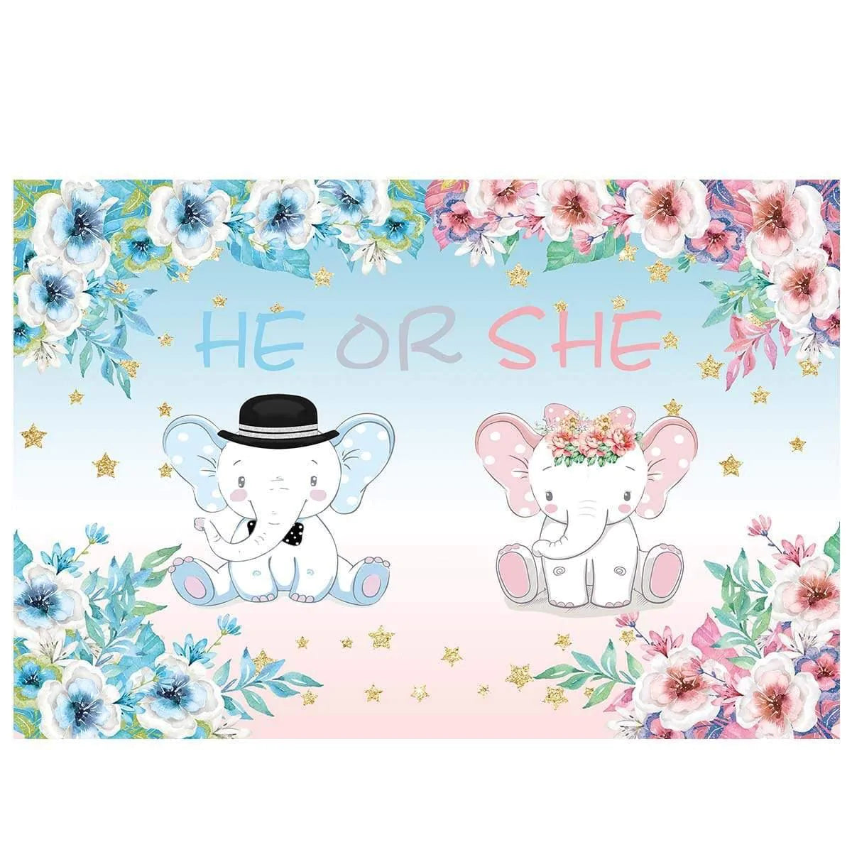 Allenjoy Gender Reveal HE OR SHE Elephant Backdrop - Allenjoystudio
