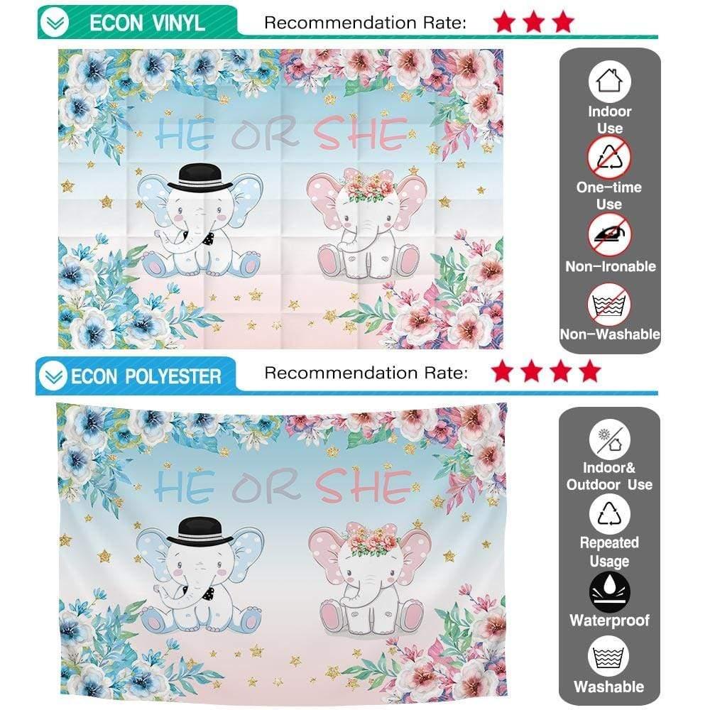 Allenjoy Gender Reveal HE OR SHE Elephant Backdrop - Allenjoystudio