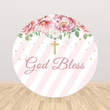 Allenjoy God Bless Pink Round Backdrop for  Baptism - Allenjoystudio