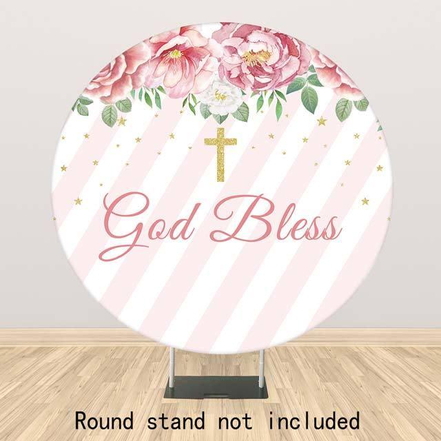 Allenjoy God Bless Pink Round Backdrop for  Baptism - Allenjoystudio