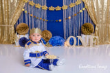 Allenjoy Golden Curtain and Navy Blue Background for Cake Smash Designed by Panida Phillips - Allenjoystudio