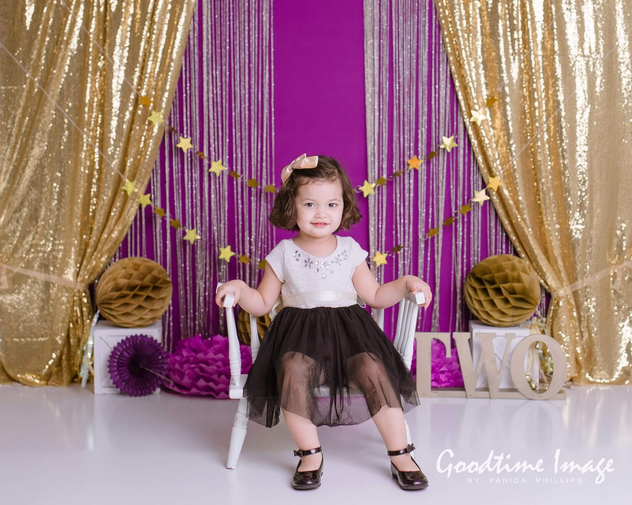 Allenjoy Golden Curtain and Rose Red Background for Cake Smash Designed by Panida Phillips - Allenjoystudio